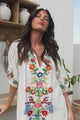 Margerie Mini Dress - Floral Embroidered Shift Dress with Balloon Sleeves in White