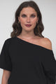 Dolce Top - Asymmetric Neckline Boxy Top with Side Split in Black