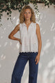 Blakely Top - Sleeveless Cotton Eyelet Detailed Scallop Hem Top in White