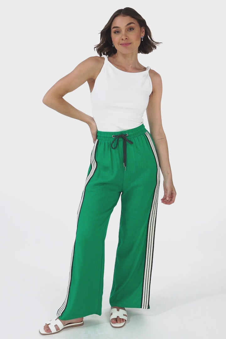 Oskar Pants - High Waisted Sports Stripe Side Seams in Green