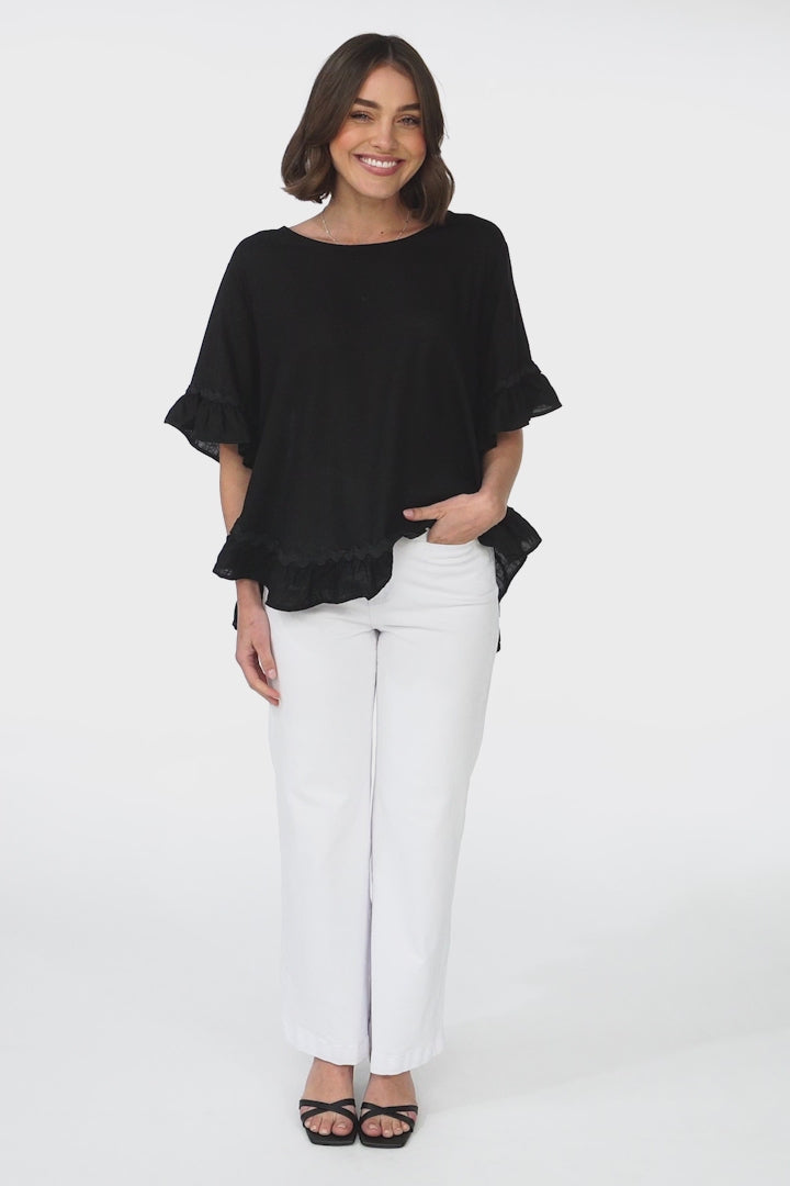 Beca Top - Rick Rack Splicing Pull Over Smock Top in Black