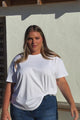 Tuck T-Shirt - Round Neckline Cotton Tee with Gathered Front Detail in White
