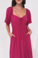 Henrietta Midi Dress - Sweetheart Neckline Short Sleeve Dress in Hot Pink