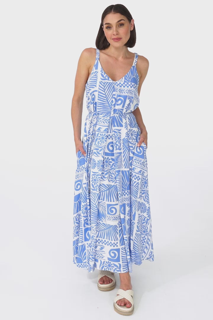 Charvi Maxi Dress - Relaxed Style Sun dress with Adjustable Straps in Malia Print