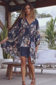 JAASE - Adela Mini Dress: Oversized Smock Dress with Batwing Sleeves in Indigo Print