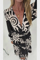 Hallow Midi Dress - V-Neck A Line Dress with Long Sleeves in Raylee Print