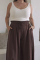 Charli Pants - Paper Bag High Waisted Wide Leg Pants in Brown