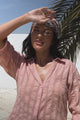 Beachly Mesh Shirt - Cotton Mesh Stripe Relaxed Button Down Shirt in Blush