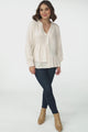 Nell Linen Top - A-Symmetric Detailed Button Down Shirt in Oat