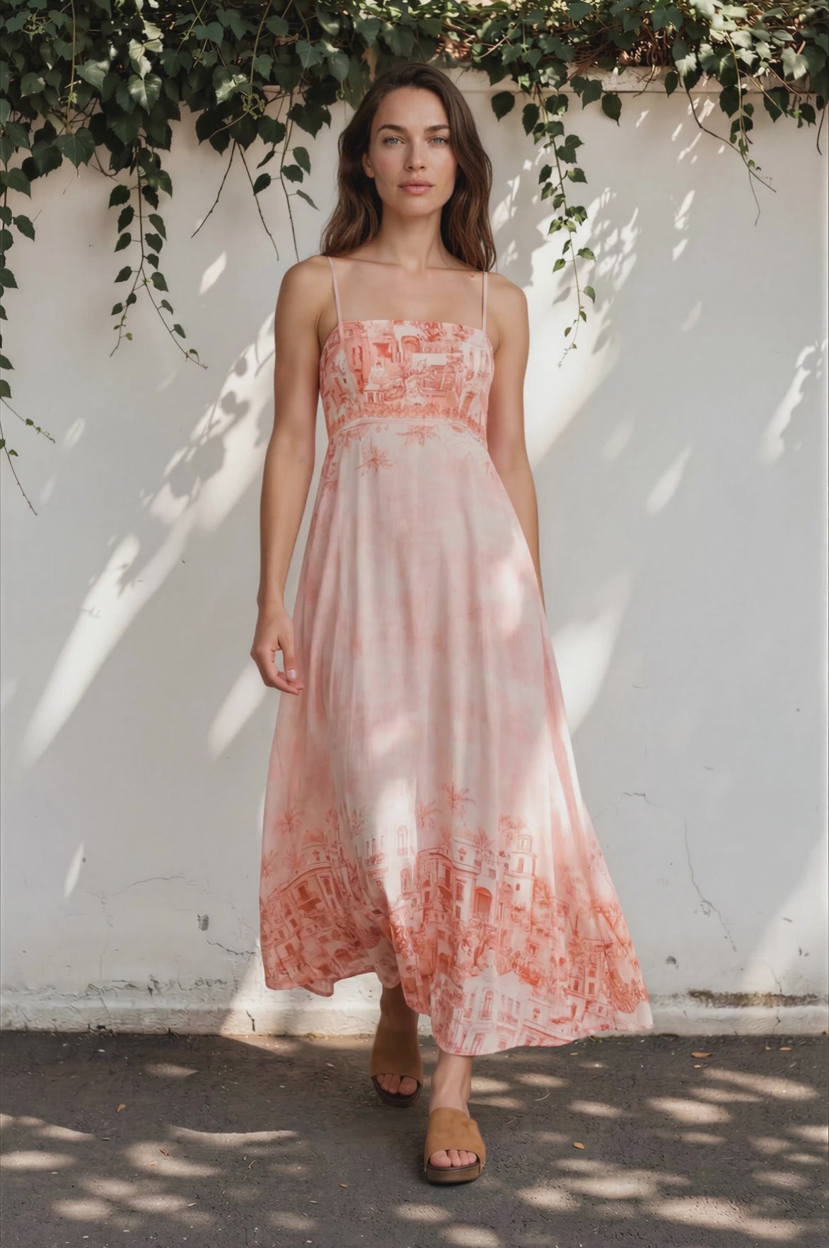 Mattina Maxi Dress: Spaghetti Strap Sun Dress in Nada Print