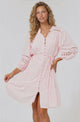 Alyce Mini Dress - Button Down Dress with Cut Out Detailed Sleeves and Matching Belt in Pink