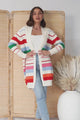 Kodie Cardigan - Open Front Bold Rainbow Stripe Cardigan in Cream