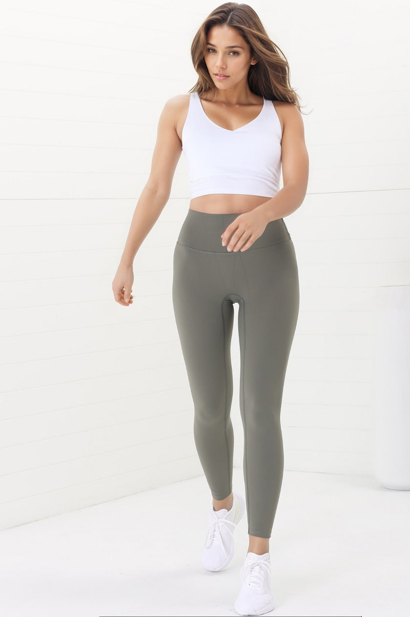 Axel Leggings - High Waisted Full Length Leggings in Khaki