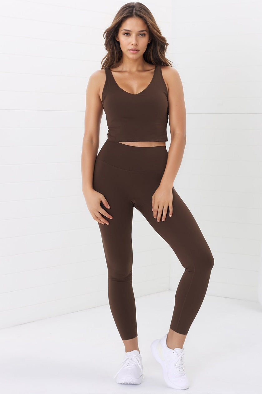 Axel Leggings - High Waisted Full Length Leggings in Chestnut