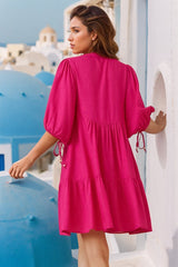 Lea Mini Dress - 3/4 Sleeve Babydolll Dress in Hot Pink