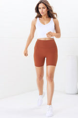 Axel Bike Shorts - Thick Highwaisted Band Bike Shorts in Tan