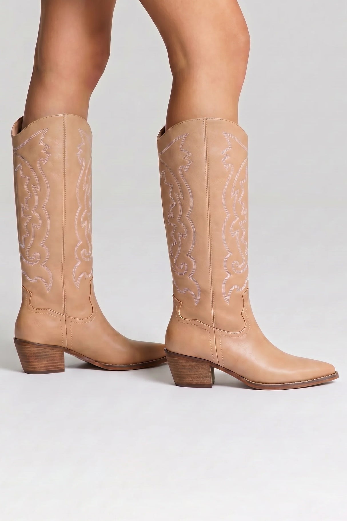 Bentley Embroidered Cowboy Boots- Biscuit