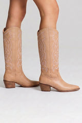 Bentley Embroidered Cowboy Boots- Biscuit