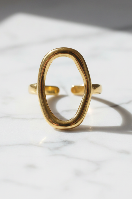 Ring front view on white marble