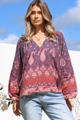 JAASE - Rue Top: V Neck Smock Top with Crochet Trim in Dancing Daisy Print