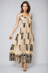 Carmelle Maxi Dress - Thick Strap Elasticated Bodice Sun Dress in Cannes Print