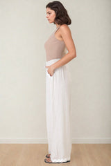 Bailie Linen Pants - Rick Rack Detailed Straight Leg Pants in Oat