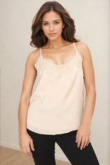 Hazel Top - Lace V Neckline Camisole with Adjustable Straps in Cream