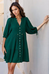 Lea Mini Dress - 3/4 Sleeve Babydolll Dress in Green