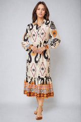 Thaya Maxi Dress - Collared Shirt Dress with Rope Belt in Belrae Print