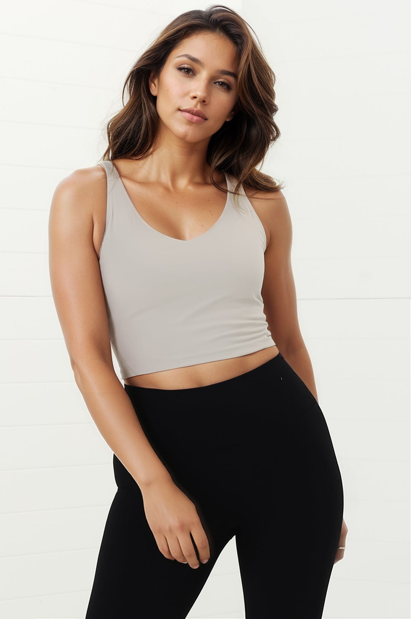 Axel Sports Crop - Waist Length In-Built Support Sports Top in Bone