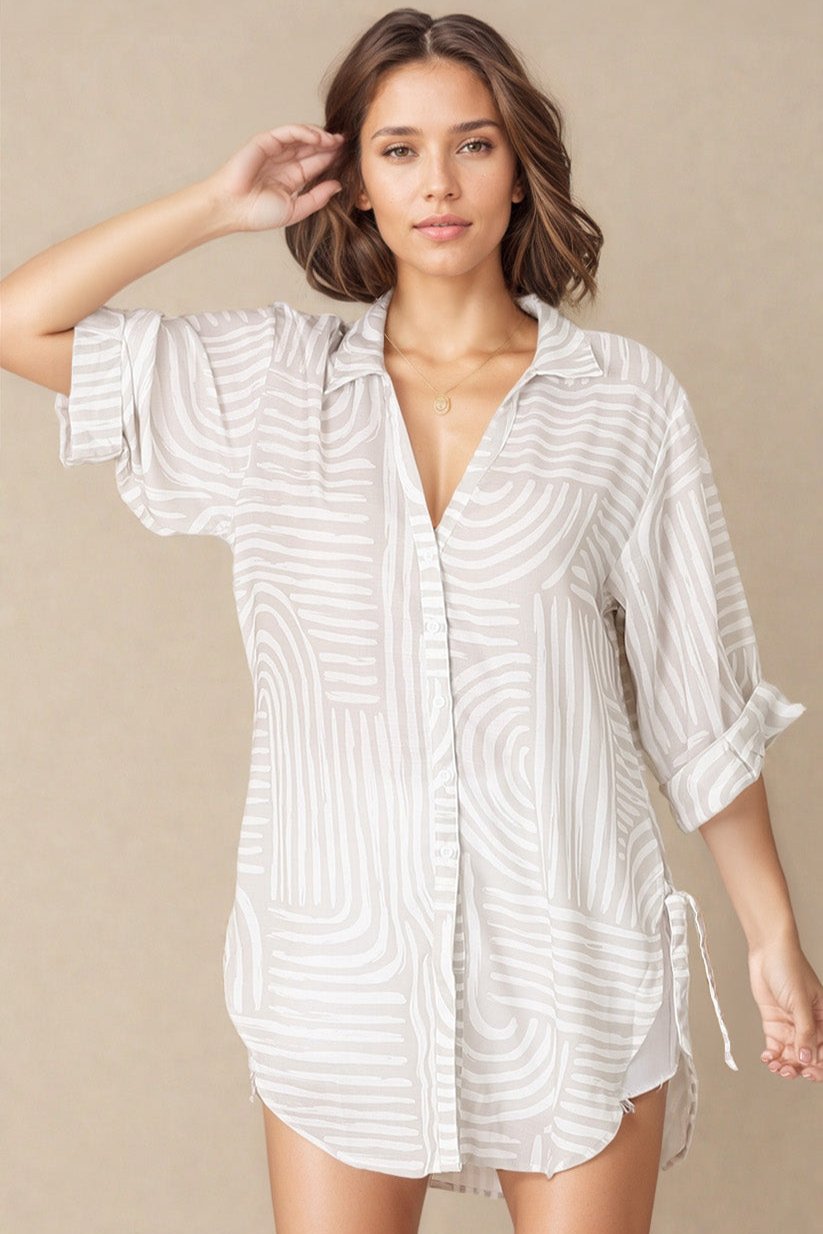 Beachly Shirt - Folded Collar Button Down Relaxed Shirt in Hansel Print