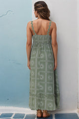 Bailie Maxi Dress - Rick Rack Detailed Sun Dress with Pockets Astra Print in Green