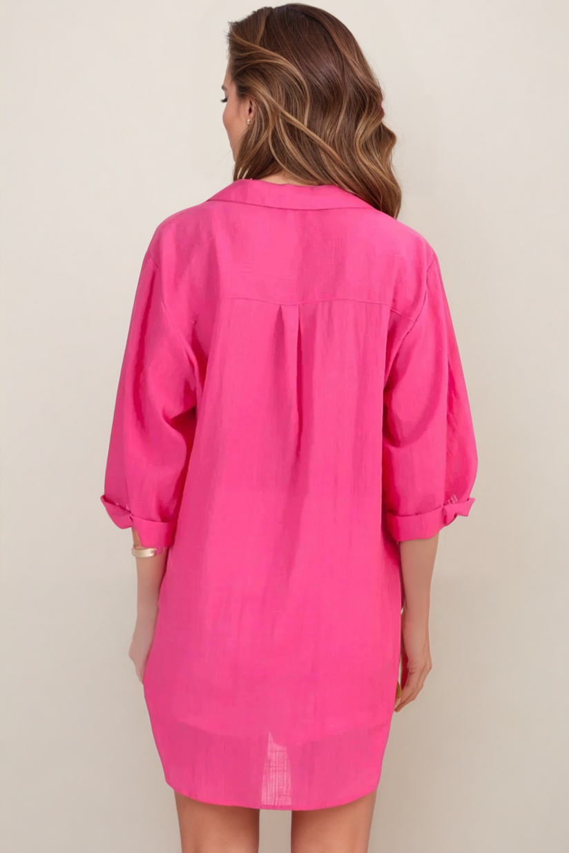 Beachly Shirt - Folded Collar Button Down Relaxed Shirt In Hot Pink