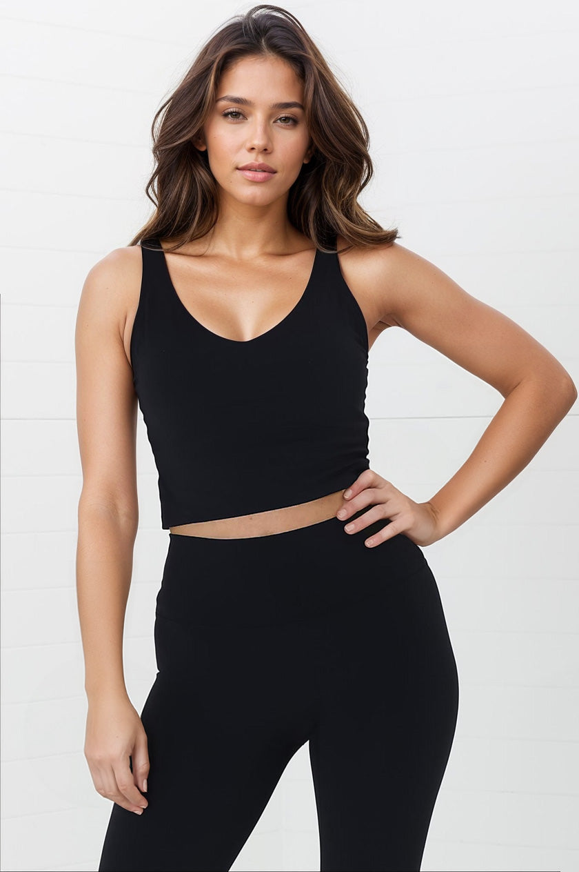 Axel Sports Crop - Waist Length In-Built Support Sports Top in Black