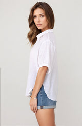 Shelly Shirt - Linen Collared Button Down Shirt in White