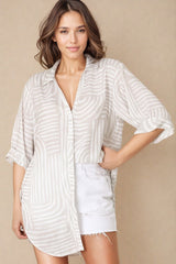 Beachly Shirt - Folded Collar Button Down Relaxed Shirt in Hansel Print