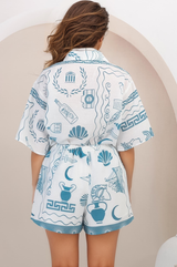 Mirian Button Up Shirt And Shorts Set - Piper Print in Blue