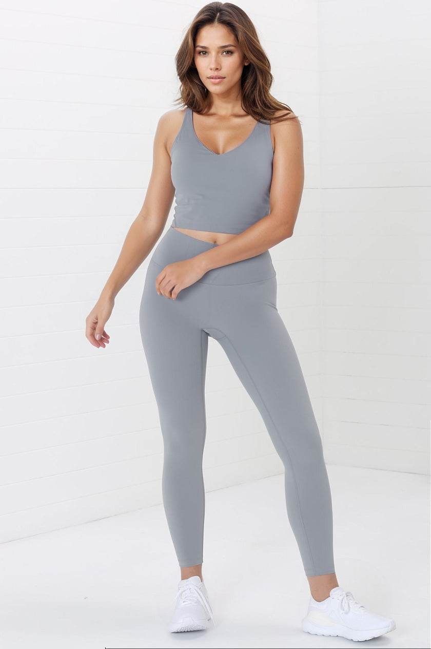 Axel Leggings - High Waisted Full Length Leggings in Light Grey