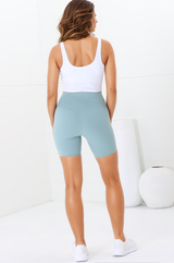 Axel Bike Shorts - Thick Highwaisted Band Bike Shorts in Frosted Green