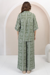 Rayane Collared Shirt and Pants Set - Astra Print in Green