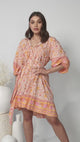 French Mini Dress - Yoke Neckline Dress with Matching Belt in Amor Print