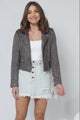 Jodi Jacket - Emroided Detailing Biker Faux Suede Jacket in Charcoal