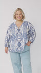 Palas Top - V Neck Slouch Blouse with Criss Cross Bust Tie In Denim Dreams Print