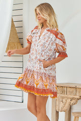 JAASE - Addy Mini Dress: Statement Balloon Sleeve Button Down Dress in Quincy Print