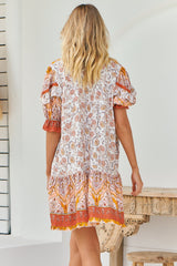 JAASE - Addy Mini Dress: Statement Balloon Sleeve Button Down Dress in Quincy Print