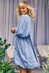 JAASE - Adela Mini Dress: Oversized Smock Dress with Batwing Sleeves in Butterfly Fields Print