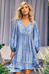 JAASE - Adela Mini Dress: Oversized Smock Dress with Batwing Sleeves in Butterfly Fields Print