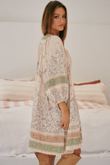 JAASE - Adela Mini Dress: Oversized Smock Dress with Batwing Sleeves in Mist Flower Print