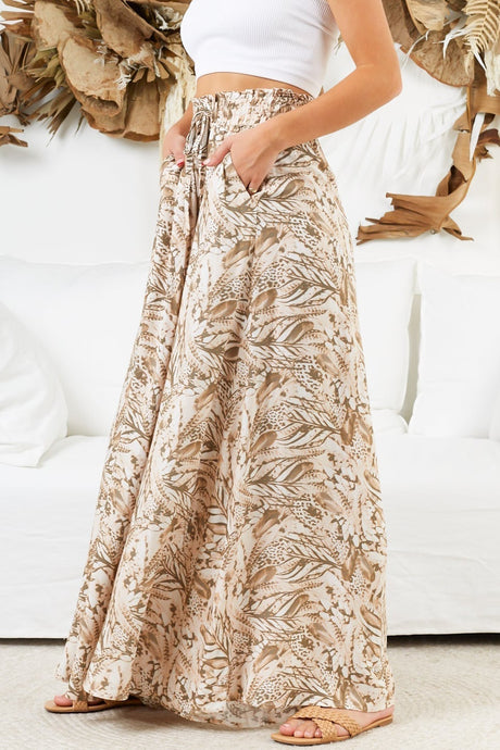 Charli Pants - Paper Bag High Waisted Wide Leg Pants in Akira Print