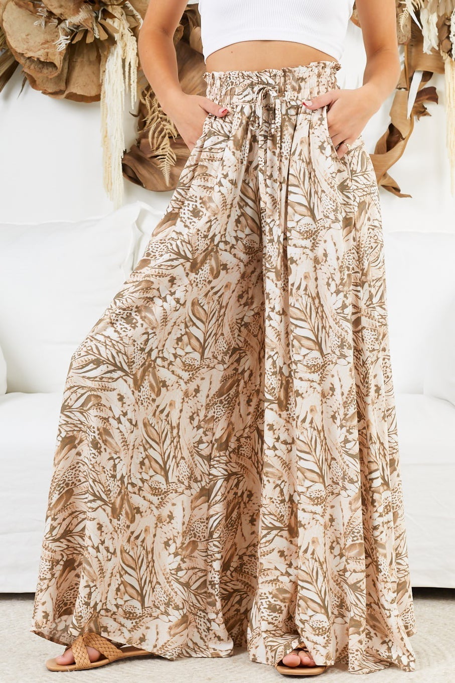 Charli Pants - Paper Bag High Waisted Wide Leg Pants in Akira Print
